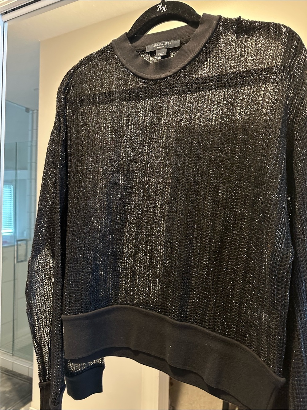 All Saints Black Metallic Open-Knit Sweater
